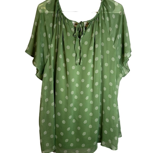 Lauren Conrad LC Green Shirred Top #99336 Circles Lined Polyester Tie Back 3X - Picture 6 of 11